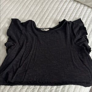 Altar'd State Charcoal Ruffle Sleeve Crop Top